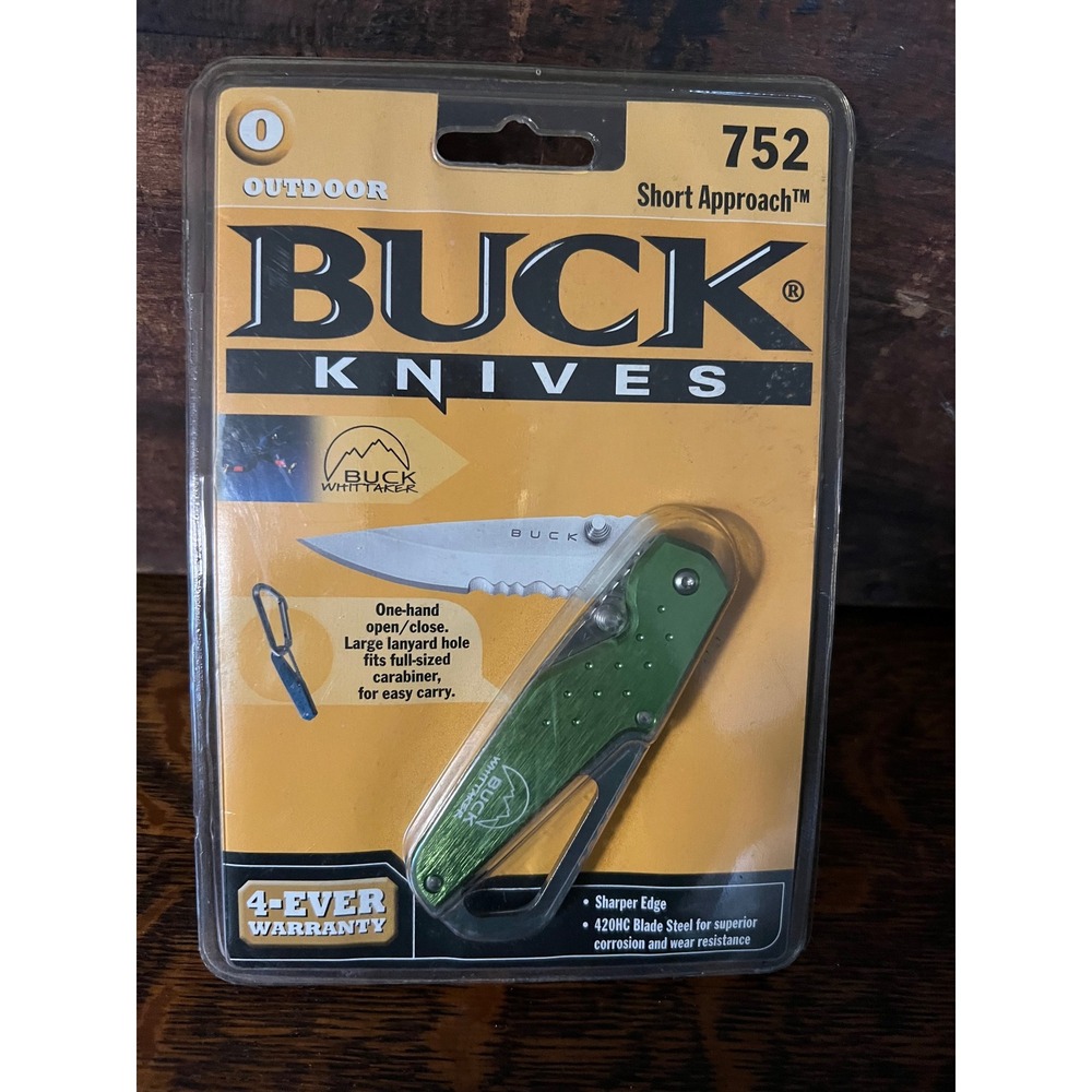 Buck Knives 752 Short Approach Green Whittaker Folding Pocket Knife Serrated NOS